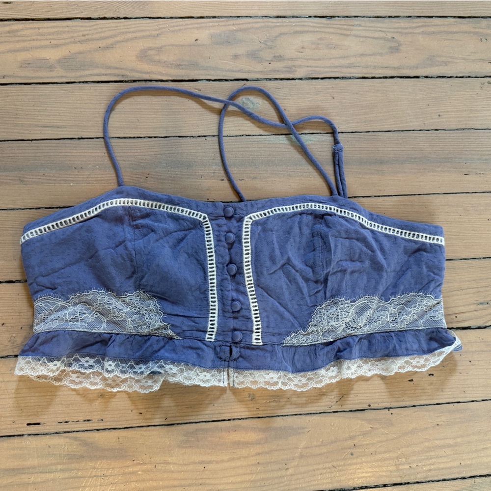 Anthropologie Women's Blue Lace Trim Crop Top